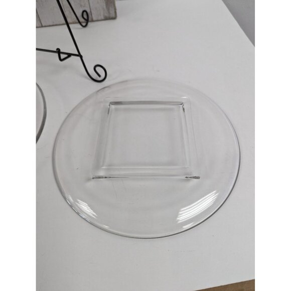 Set of 2 Cambridge Square Base Glass Round Plates 9 3/8" Chipped - Picture 3 of 6